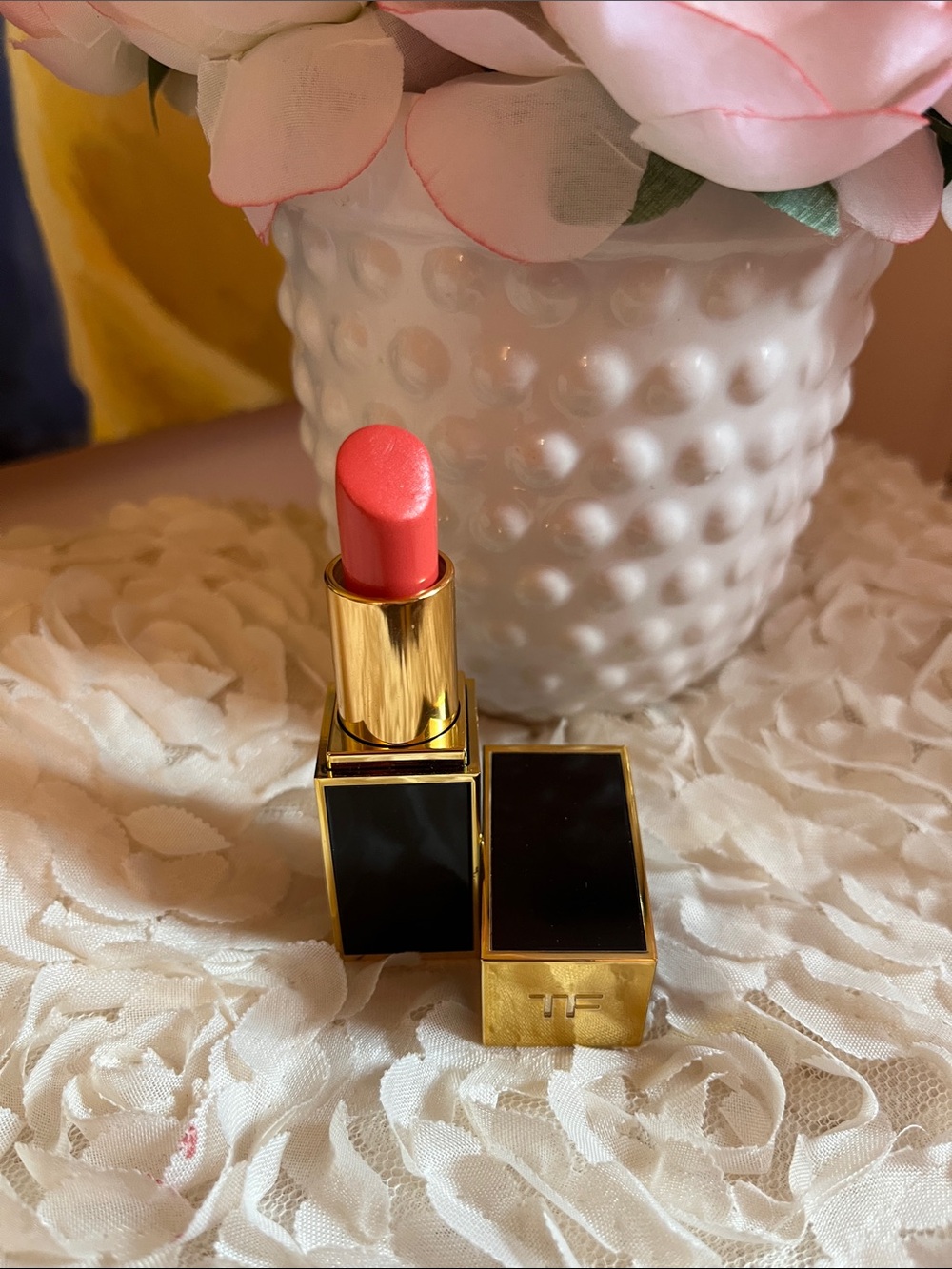 Tom Ford Coral Pink Lipstick in Gold & Black Case